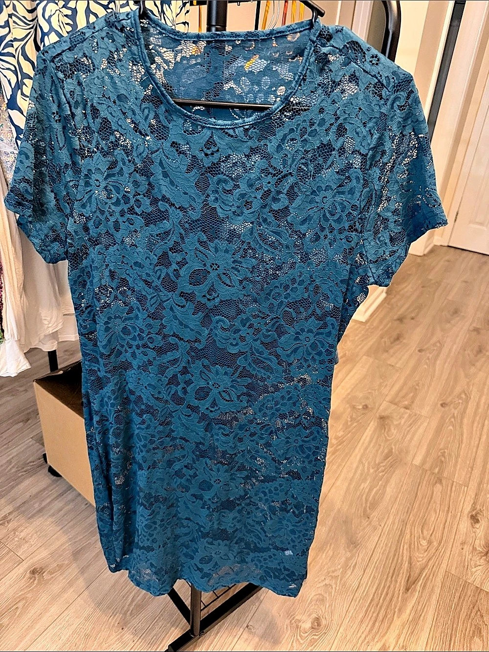 Roebuck Floral Lace Mini Dress Blue Size XL Like New